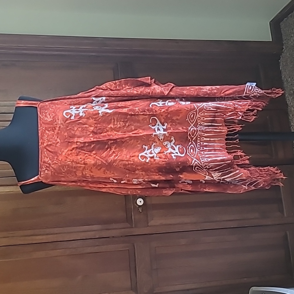 Boho Orange Tie-Dye Fringe Dress – Fata Morsana – Sleeveless Festival Sundress